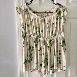 We The Free Cap Sleeve Floral Peasant Blouse